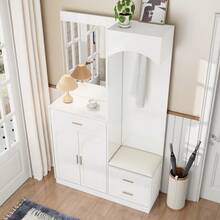 Modern Compact Wardrobe With Shoe Cabinet And Mirror, Black - 白色 - 查看 7
