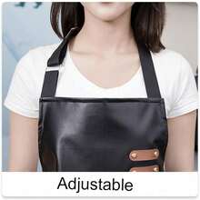 1pc Zipper Pocket Apron, Faux Leather Waterproof Oil-Proof H-Shaped Shoulder Strap, Kitchen Home Fashion Workwear - Black - View 3