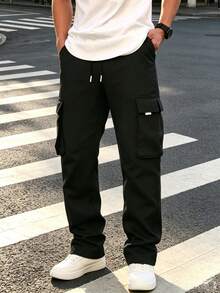 Men's Black Multi-Pocket Versatile Straight Leg Loose Fit Outdoor Cargo Pants Sports - Black - View 5