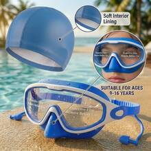 Kids Swim Goggles And Swim Cap Set Ages 9-16 Silicone Swimming Mask Anti-Fog Leakproof Youth Pool Gear With Bathing Cap For Teen, First Day Of School - Multicolor - View 12
