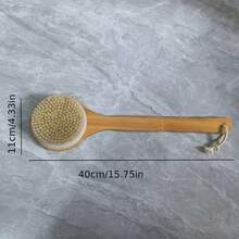 Escova de Banho com Cerdas de Javali, Escova Seca Corporal, Esfoliador de Costas, Ferramenta de Esfoliação Corporal, Escova Corporal, Escova de Limpeza de Banho com Cabo Longo para Massagem - Caramelo - Visão 3