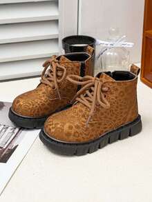 Unisex Kids High-Top Ankle Boots, Soft Sole Anti-Slip Single-Layer Lining Fashionable Comfortable Ankle Boots - Khaki - View 2