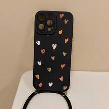 Convenient Lanyard Phone Case With Multifunctional Adjustable Lanyard And Crossbody Strap, Pupil Black Minimalist Heart Design, Easy-To-Use TPU Shockproof Protective Shell For Apple Phone - Multicolor - View 3