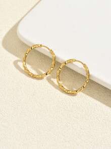 1 Pair Minimalist Ins Style Twisted Plain Gold Hoop Earrings, Simple Twisted Flower Polished Large Hoop Ear Cuffs For Daily Commute And Date Wear - Yellow Gold - View 2