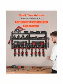 Power Tool Organizer Wall Mount 4-Layer Storage Rack With 8 Drill Holders Tools Holder And Storage Rack With Screwdriver Holder Garage Tool Organizer For Garage Workbench And Workshop - Default - View 9