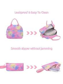 Set de 3 piezas de mochila escolar con estampado de medusas lindas, incluye bolsa de mano y estuche para lápices, correas ajustables para los hombros, múltiples bolsillos y compartimentos, almacenamiento organizado, gran capacidad, mochila escolar de poliéster ligera, cierre con cremallera, adecuada para la escuela, el trabajo, uso diario, mochila para niñas, regalo de vuelta a la escuela - A - Ver 8