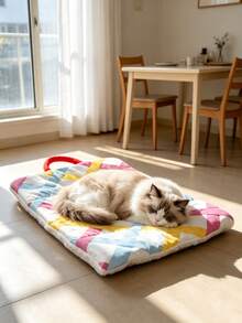 1pc Rainbow Plaid Pattern Pet Bed Mat For Cats And Dogs, Double-Sided Use, Portable Cat Bed Mat, Suitable For Indoor Use, Machine Washable - Multicolor - View 6