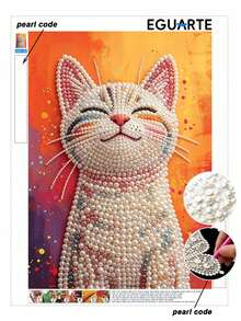 1 Set Pearl Painting - Smiling Kitten, Frameless DIY Diamond Painting Kit, Includes Pearls, Perfect For Bedroom Decor, Living Room Decor, Room Decor And Art Exhibition, Birthday Gift - A - View 1