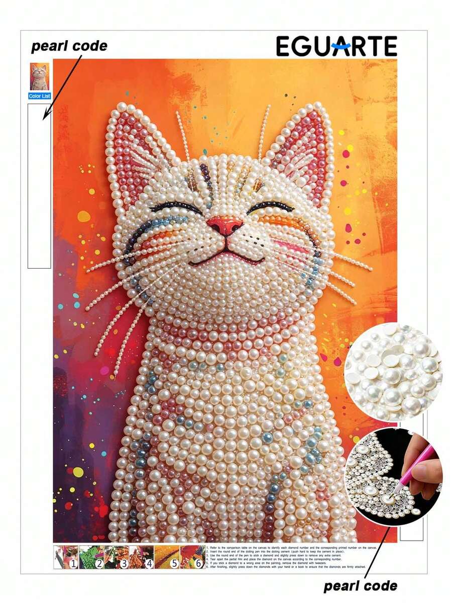 1 Set Pearl Painting - Smiling Kitten, Frameless DIY Diamond Painting Kit, Includes Pearls, Perfect For Bedroom Decor, Living Room Decor, Room Decor And Art Exhibition, Birthday Gift - A - View 1