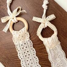 Vintage Solid Wood Hair Clip Storage Strap, Handmade Fabric Embroidered Hair Accessory Hanging Organizer, Lace Trim Korean Style Wall Hanging Storage Rope, Bedroom Room Decor, Back To School - View 5