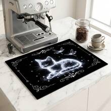 1pc Dish Drying Mat, Coffee Machine Mat, Starry Cat & Dragonfly Pattern High Absorbent Drainage Mat, Suitable For Dining Table, Kitchen, Cafe Countertop Decoration, Multi-Purpose Water-Absorbing Mat, Home Gift, Desktop Decor - XYLSD-641 - View 6