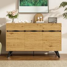 3-Tier Sideboard In Wood Effect With Metal Legs - Modern Design, Plenty Of Storage Space - Suitable - Black and Brown - View 3