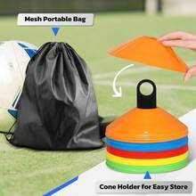 Juego de 50 conos de disco de agilidad para fútbol con bolsa de transporte, soporte para conos de disco, conos de disco para ejercicios, conos de disco para deportes, conos de disco mini para fútbol - Multicolor - Ver 2