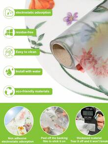 DIY Ins Style Girl's Room Glass Privacy Window Film, Anti-UV Sun Protection, Decorative Floral Print Static Cling Window Sticker For Room Makeover, Fresh Style Bathroom Glass Film - Multicolor - View 9
