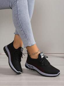 2025 Autumn Women'S Mesh Breathable Running Shoes, Soft Comfortable Flying Woven Shoes, Casual Versatile Outdoor Sneakers Mama Shoes, Shoes For Women - 黑色 - 查看 3