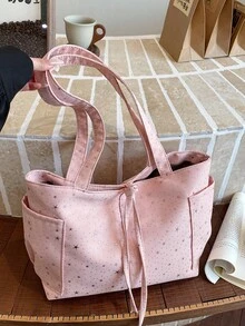 女款大容量高級感時尚百搭休閒簡約通勤單肩托特包 - 粉色 - 查看 8