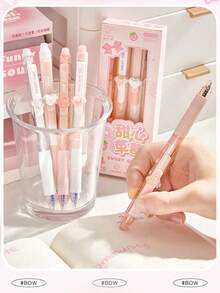 4pcs Sweet Pink Erasable Pen Set, Cartoon Animal Space Adventure Retractable Extendable Clip 0.5mm Ballpoint Pen Black Ink, For W, First Day Of School - Multicolor - View 3