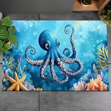 1件裝章魚圖案印花矽藻土廚房地墊，吸水廚房地板墊，廚房地毯，水槽前墊，適用於廚房、浴室、玄關、走道、洗衣房及居家裝飾 - 彩色 - 查看 6