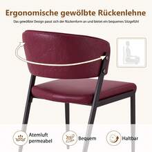 Set Of 2 Dining Chair Red Made Of Pu For Kitchen And Dining Room - 紅色 - 查看 4