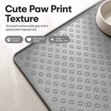 1-Pack Non-Slip Silicone Pet Feeding Mat, With Raised Edges, Paw Print Pattern, Waterproof, For Cats, Dogs, And Other Pets, Durable, Ideal For Christmas Holiday Gifts, Home Kitchen Floor Protection, Pet Supplies Gifts, Easy To Clean. - Grey - View 4