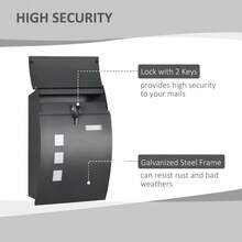 HOMCOM Wall Mounted Letter Box, Weatherproof Post Box For Outside Wall, Modern Mailbox With 2 Keys And Nameplate, Anthracite Grey - T0001-01-6122 - View 9