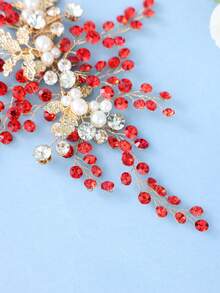 1pc Vintage Gold Branch Rhinestone Pearl Side Hair Comb, Premium Bohemian Indoor Castle Wedding Photography Bridal Styling Wedding Accessory Headpiece - Multicolor - View 5