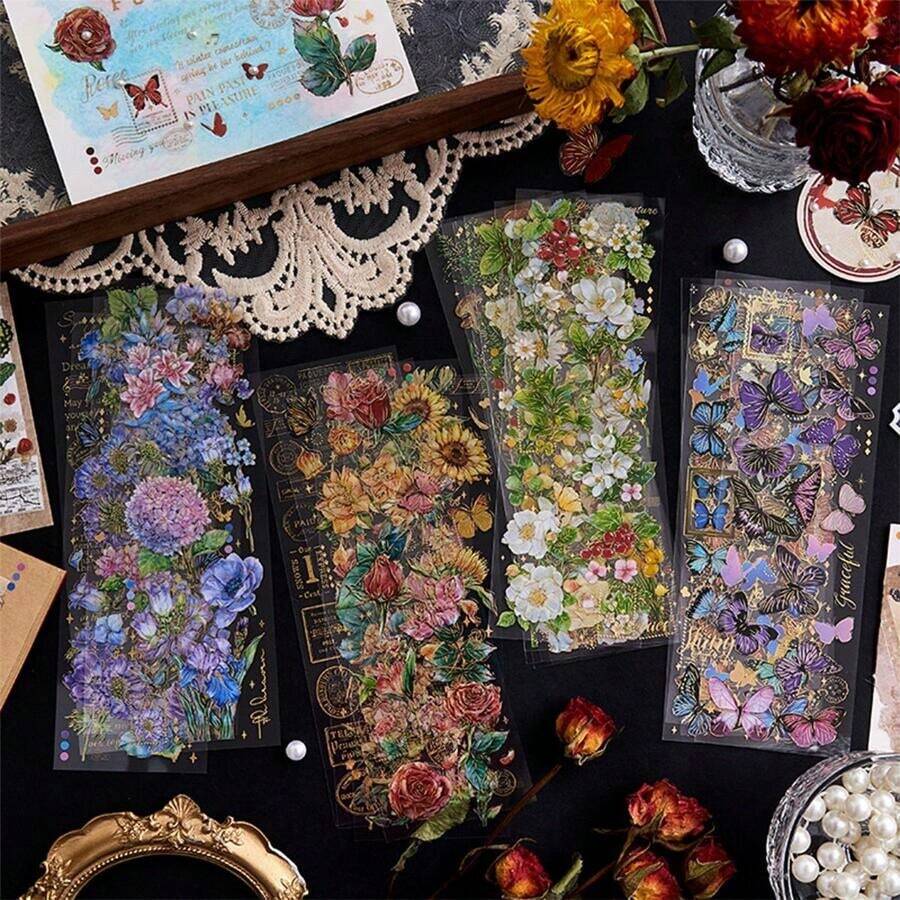 20 Sheets Transparent Flower Stickers ForScrapbooking PET Vintage Plants Stickers Clear FlowerDecorative Waterproof DIY Non-Self-Adhesive PaperFor Scrapbook Journal Album Laptop Card Making - Flowers Bloom Like Poetry - View 1