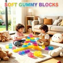 40/60pcs Transparent Colorful Soft Sensory Building Blocks, Stretchable Squeezable Twistable, Tactile Cognitive Training, Educational Construction Puzzle Toy Set For Kids - Multicolor - View 3