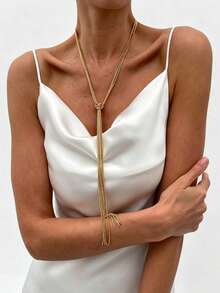 1 Stück minimalistische Y-förmige Metall-Quasten-Kette, cooler Stil, mehrlagige CCB-Perlen-Halskette (Farbabweichung, abhängig vom tatsächlichen Produkt) - Verschiedenfarbig - Übersicht 1