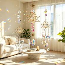 1pc Metal Crystal Light Catcher Pendant, Rainbow Sun Catcher Dreamcatcher, Moon And Lotus Shaped Window Decor, Suitable For Home, Garden And Bedroom Decoration - Crystal Ornament - View 2