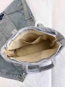 1pc Women's Solid Color Zipper Decor Shoulder Bag Large Capacity Zipper Opening With Compartment Tote Bag - Grey - View 6