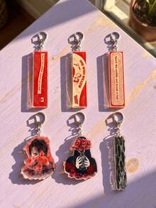1pc/6 Pcs Obsession Thriller Series ONE WISH WILLOW Acrylic Keychains, Dark Art Style Illustration, High Transparency Material, Suitable For Phone, Kindle, Bag, Keychain Decoration, Movie Merchandise Collection, Must-Have For Horror Movie Fans - Multicolor - View 2