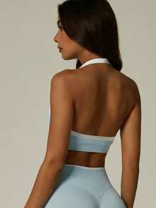 UONNOU 3pcs Atasan Tank Pendek Tanpa Jahitan untuk Wanita Musim Semi/Panas, Bra Olahraga Tanpa Punggung Model Halter dengan Blok Warna - MultiWarna - View 4