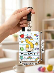 1pc Custom Teacher Name Letter ID Badge Holder,Personalized Lined Card Cover,Teacher Appreciation Gift,Back To School,Teacher Travel Backpack Suitcase - Multicolor - View 3