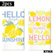 2PCS Lemon & Letter Print Kitchen Towels, Soft & Absorbent Reusable Cleaning Cloths, Machine Washable, Housewarming Gift & Home Decor, Kitchen Accessories. - Multicolor - View 9
