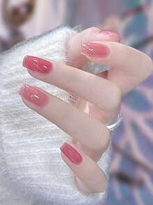 Pegatina de uñas de gel sin horneado color rosa coral, película de aceite para uñas, pegatina de uñas impermeable, pegatina de unicolor, pegatina de polvo de cebollino, pegatina de degradado de color saltarín, pegatina completa - Rosa Fucsia - Ver 8