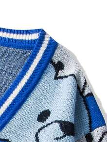 All Over Cartoon Bear Intarsia Knit Cardigan Men V Neck Button Loose Casual Sweater Jacket - Blue - View 5