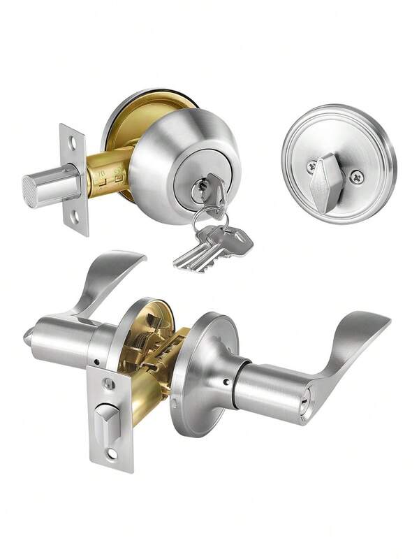 Entry Door Locksets With Deadbolt 5 Pack Satin Nickel Entry Lever And Single Cylinder Deadbolt Keyed Alike Combo Pack Fit For 1-3 8" To 1-3 4" Door Thickness For Entrance And Front Door