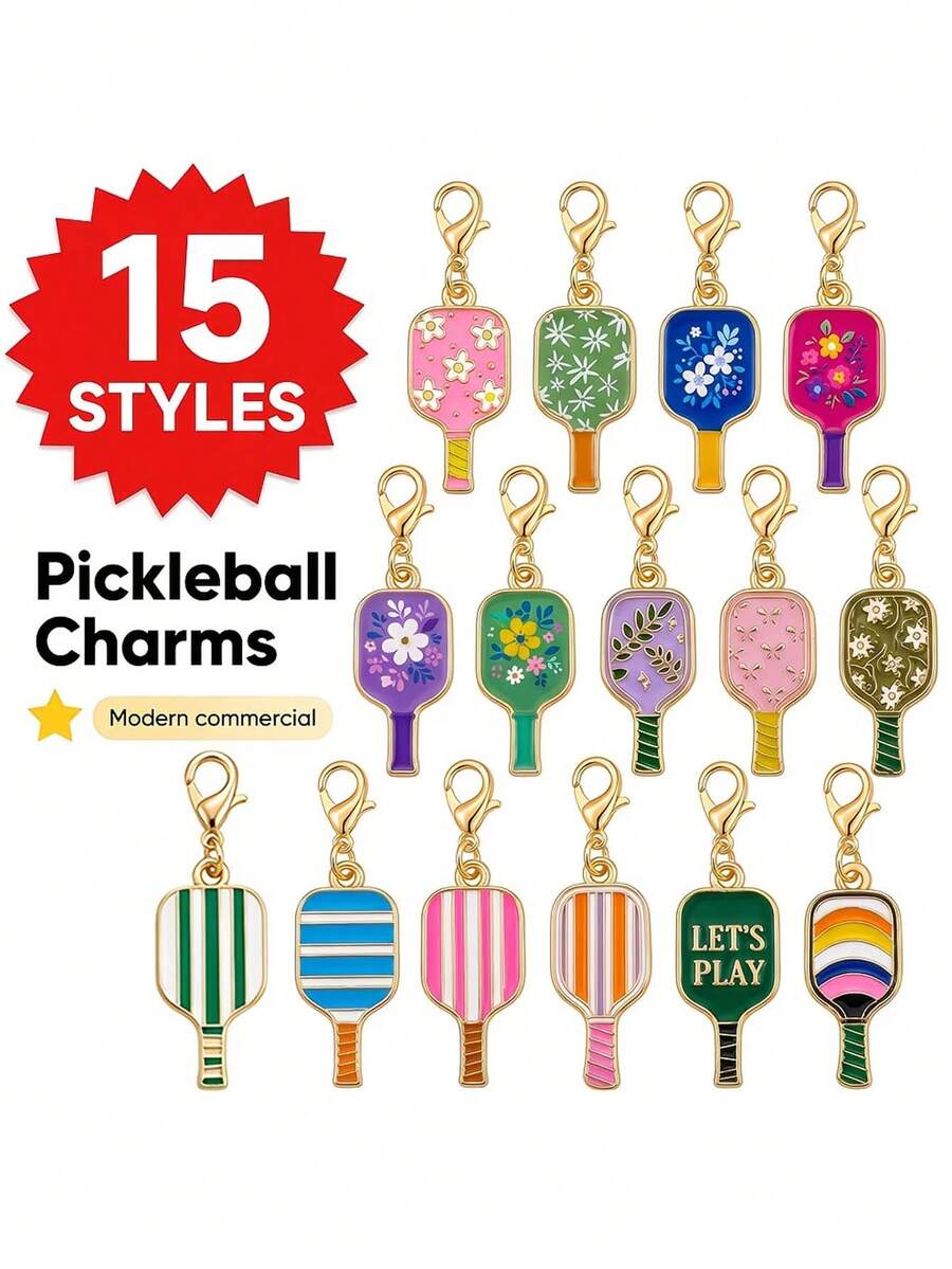 15/20Pcs Sports Enamel Pickleball Keychains, Bulk Funny Key Rings For Men Women, Versatile Bag Wallet Charms, Sport Themed Birthday Party Gifts - Multicolor - View 1