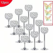 3pcs Gold Crystal Candle Holder Set, Vintage Hollow Ball Metal Lantern Candle Holder, Suitable For Wedding And Home Decor Table Centerpiece - Multicolor - View 7