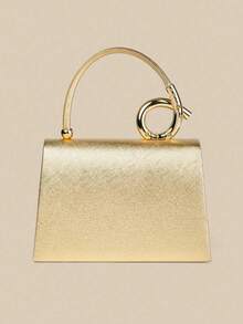 1pc White Palm Print PU Material Clutch Bag With Delicate Metal Beads, Suitable For Wedding/Party/Prom/Formal Occasions, - Gold - View 5