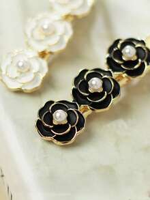 2pcs Vintage French Style Black Camellia Pearl Hair Clips For Women, Versatile Elegant Side-Sweep Straight Clip, Alligator Hair Clip For Loose Hair And Bangs - Hair Clip - View 1