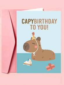 1 tấm thiệp chúc mừng sinh nhật Capybara tắm đáng yêu phong cách hoạt hình, nền xanh nhạt mềm mại, in hình Capy đội mũ tiệc, thiết kế hài hước, quà tặng sinh nhật cho người yêu động vật, trẻ em và bạn thân - Thiệp chúc mừng phong bì dày - Xem 6