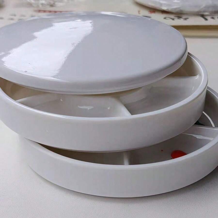 Ceramic-Style Multi-Compartment Paint Palette, Round Non-Stick Easy-To-Clean Watercolor Acrylic Oil Paint Palette For Art Students - A - View 1