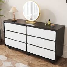 Sideboard, Black And White Storage Cabinet With 6 Drawers - 黑與白 - 查看 8