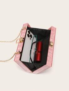 Mini Acrylic Striped Patchwork Bag - Pink - View 4