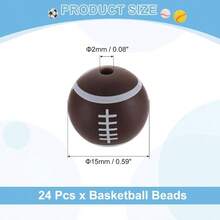 ビーズ 12mm スポーツボールビーズ アクセサリーパーツ クラフトネックレスブレスレットランヤード キーチェーン作り用 24個 ホワイトベースボール） - ラグビー + 15mm - チェックする 3