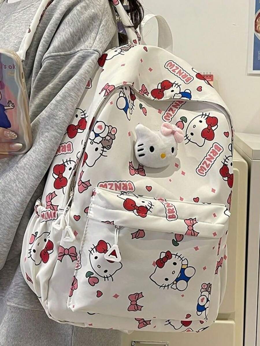 SANRIO 三麗鷗 Kuromi & Hello Kitty 印花後背包，可愛休閒卡通學生書包，大容量學生日常校園單肩 & 後背包 - A Style - 查看 1