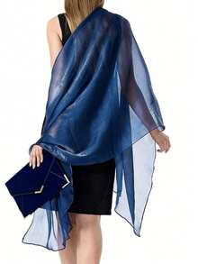 1 pieza Elegante y de moda Estilo de vacaciones Vestido de noche azul brillante con chal, Diseño de hombros de nube para novia, Adecuado para salidas diarias de mujeres y uso en fiestas nocturnas - Multicolor - Ver 2
