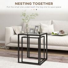 HOMCOM Nesting Tables Set Of 2, Side End Table With Tempered Glass Top And Steel Frame For Living Room, Bedroom, Black - T0001-01-8182 - View 9